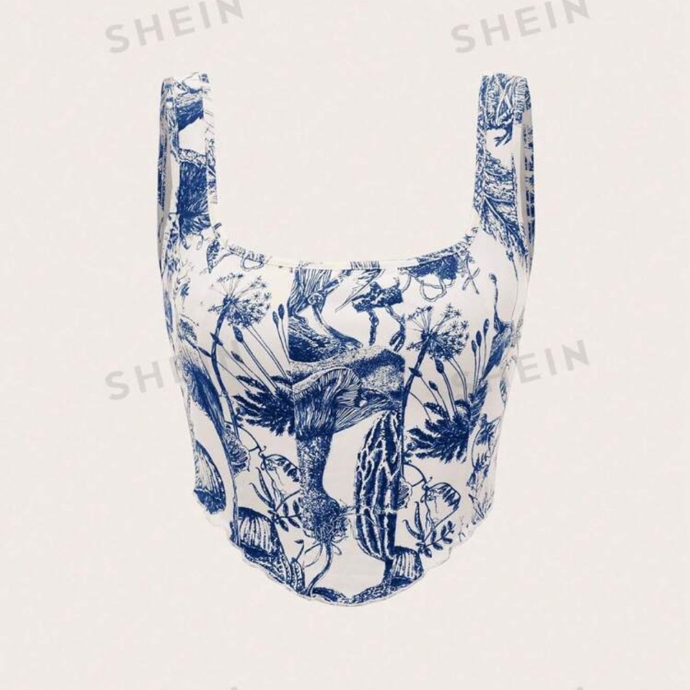❌SOLD❌ Shein blue and white crop top